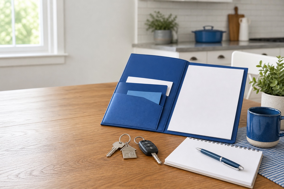 A calm household reviewing insurance documents at a kitchen table